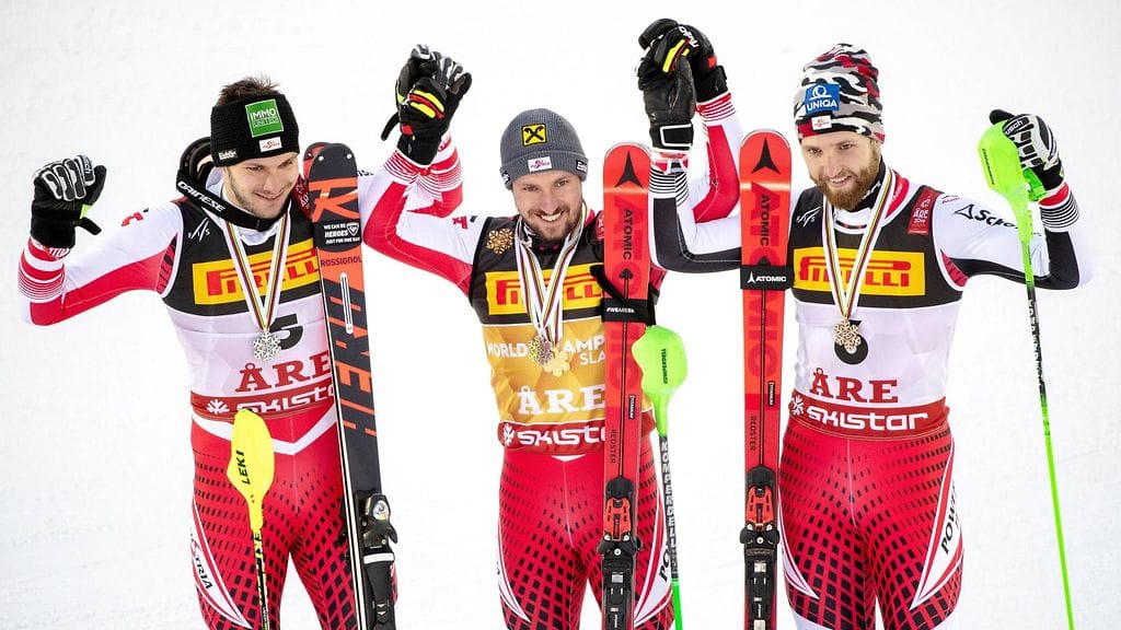 Itävalta otti kolmosvoiton alppihiihdon MM-kisoissa miesten pujottelussa.