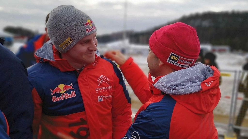 Esapekka Lappi ja tallipäällikkö Pierre Budar saivat Ruotsin MM-rallista kakkostilan.