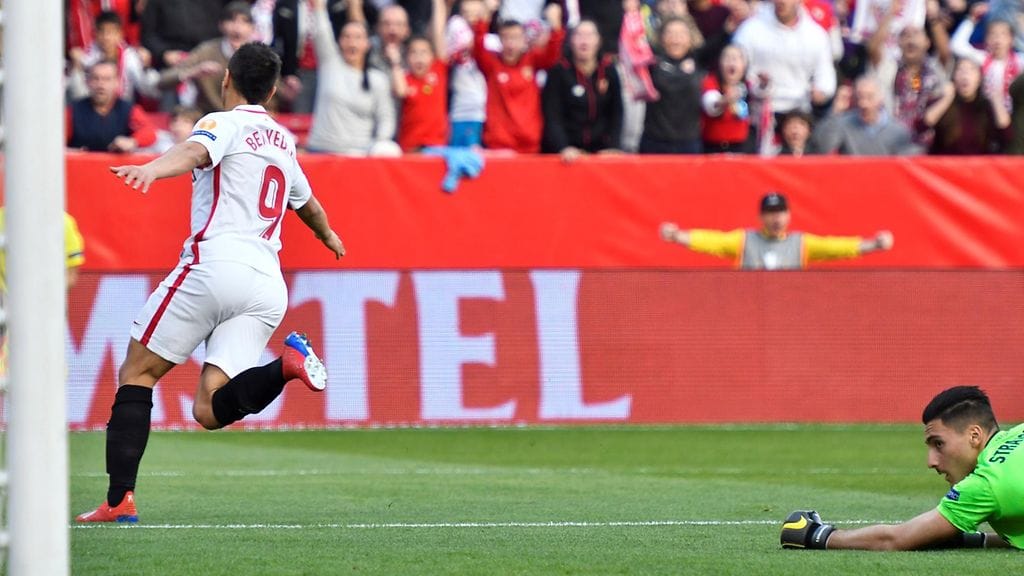 Wissam Ben Yedder tuikkasi keskiviikkona Sevillan 1–0-maalin Lazion verkkoon.