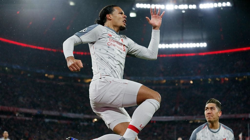 Virgil Van Dijk osui Mestarien liigassa Bayernia vastaan.