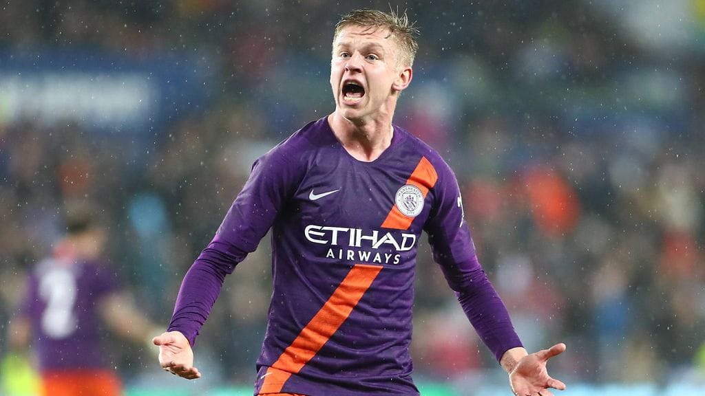 Oleksandr Zintshenko juhli Manchester Cityn 2–2-tasoitusta.