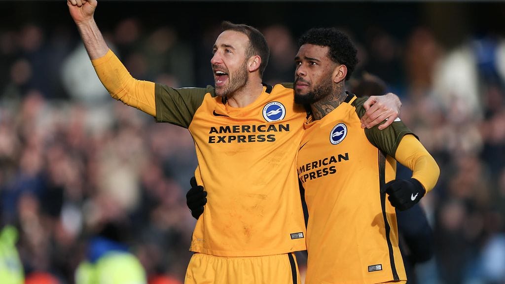 Glenn Murray ja Jurgen Locadia juhlivat Brightonin voittoa FA Cupissa.