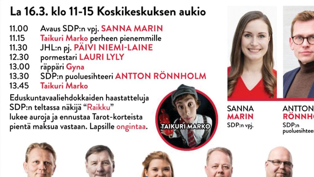 SDP:n mainos Aamulehdessä viime perjantaina.