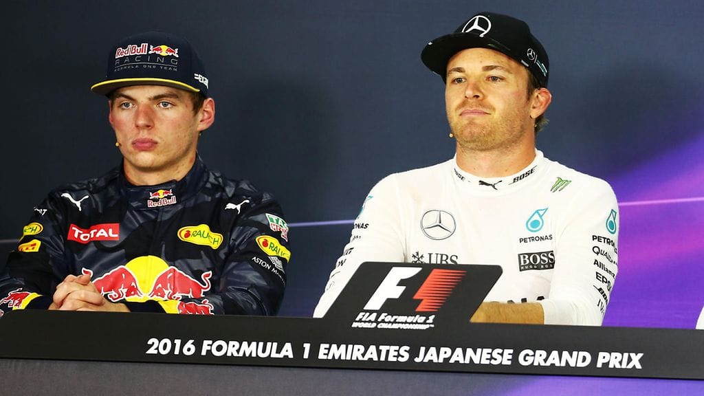 Max Verstappen ja Nico Rosberg.