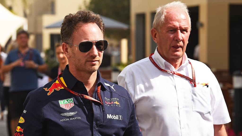 Christian Horner tyynnyttelee Helmut Markon voittopuheita.