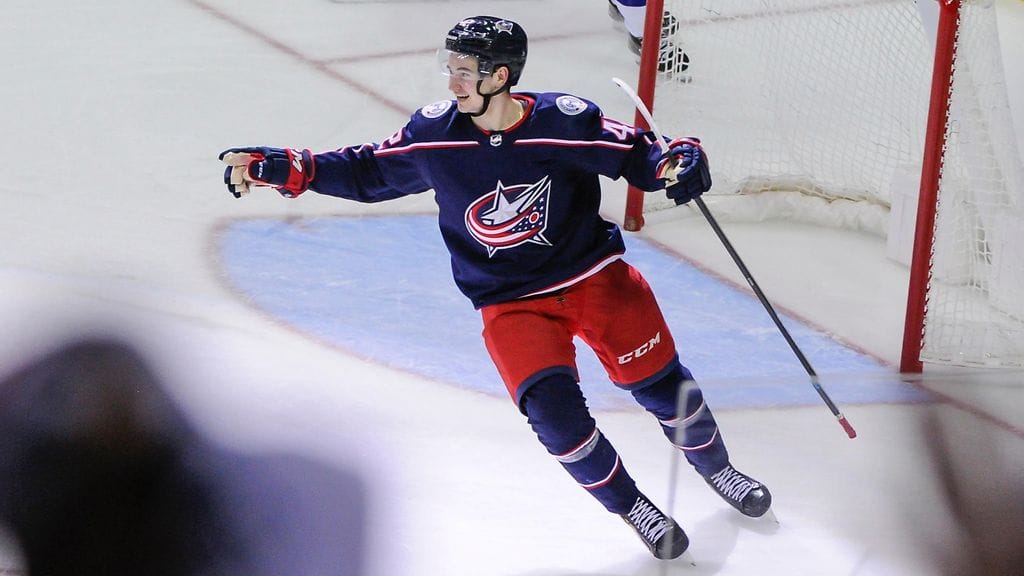 Alexandre Texier tuuletti tiistaina kahta maalia, kun Columbus Blue Jackets kohtasi Tampa Bay Lightiningin.