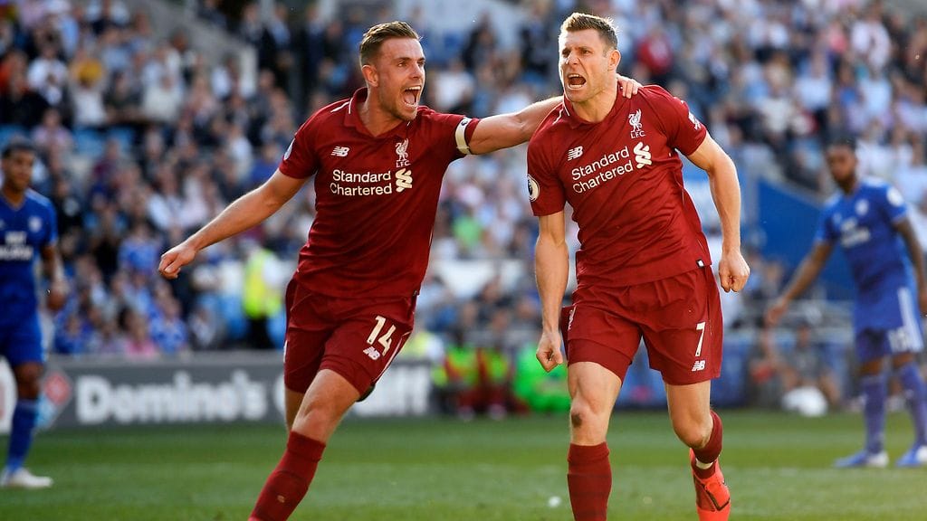 James Milner upotti rangaistuspotkusta Liverpoolin toisen osuman sunnuntaina Cardiffia vastaan.