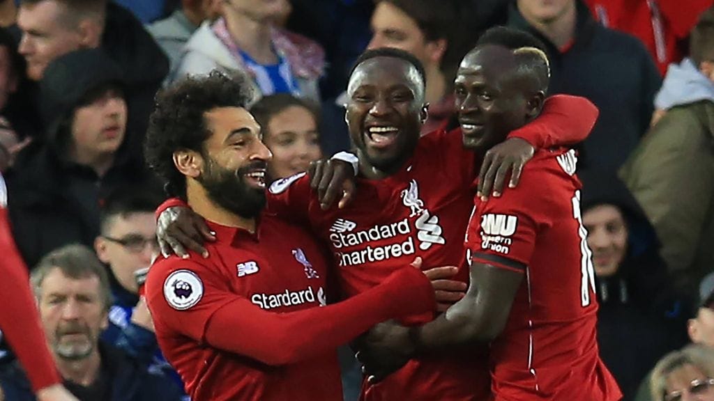 Liverpoolin maalintekijäkolmikko: Salah, Mane ja Keita.