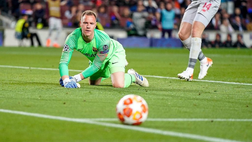Marc-Andre ter Stegen esitti useita huipputorjuntoja keskiviikkona Liverpoolia vastaan.