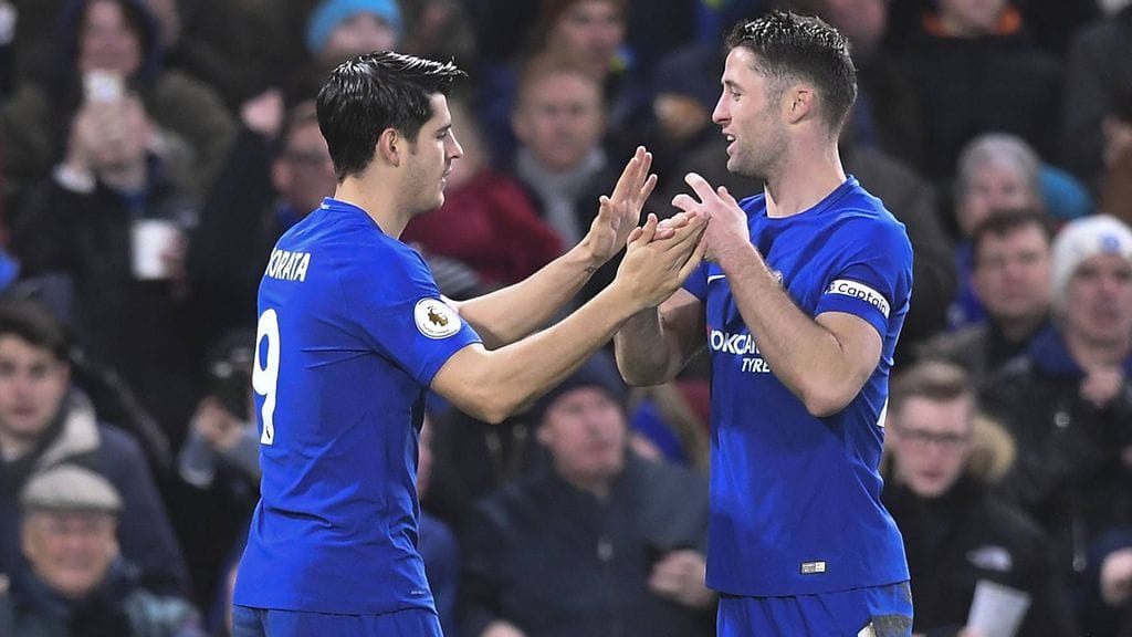 Alvaro Morata ja Gary Cahill Chelsean riveissä vuonna 2017.