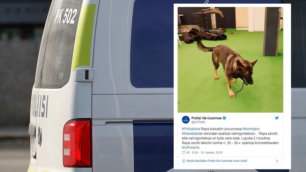 Kuvankaappaus Itä-Uudenmaan poliisilaitoksen Twitteristä.