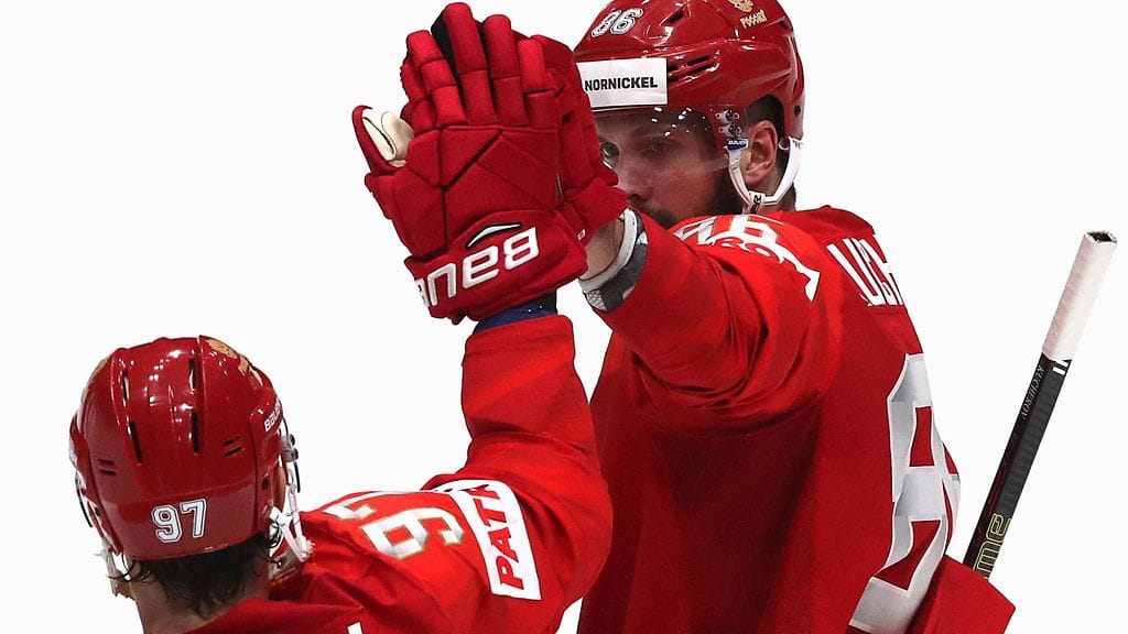 Nikita Kutsherov (numero 86) kommentoi myös Leijonien pelin lopputulosta perjantaina MM-kisoissa.