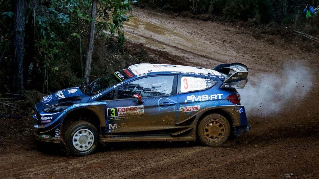 Teemu Suninen vauhdissa Chilen MM-rallissa.