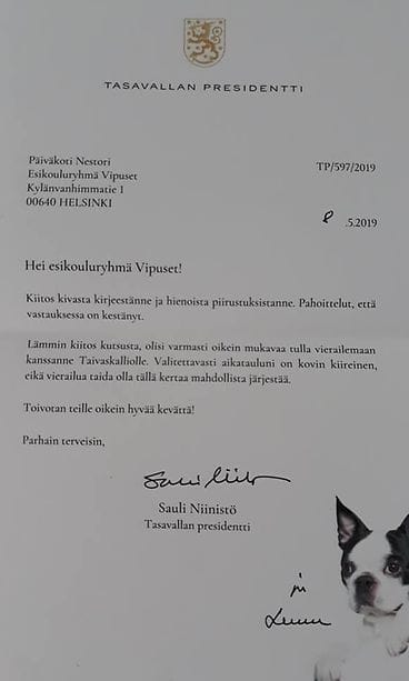 Presidentti Sauli Niinistön kirje