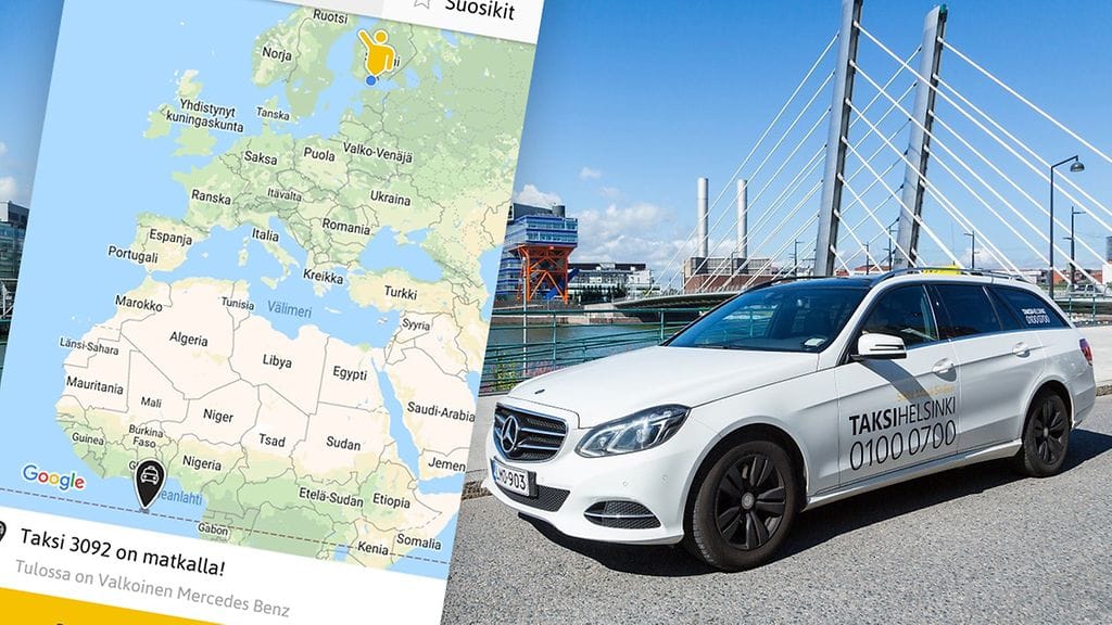 Helsinkiläinen Hannu Oskala hämmästyi, kun hänen tilaamansa taksi näytti lähteneen matkaan päiväntasaajalta.