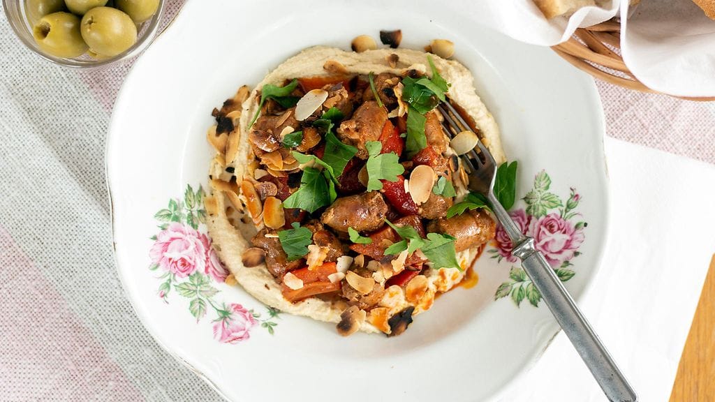 Chorizoa ja hummusta.