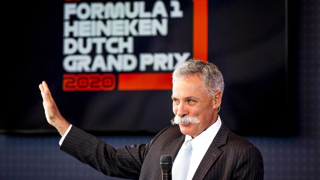 F1-sarjan toimitusjohtaja Chase Carey Hollanin GP:n julkistustilaisuudessa.