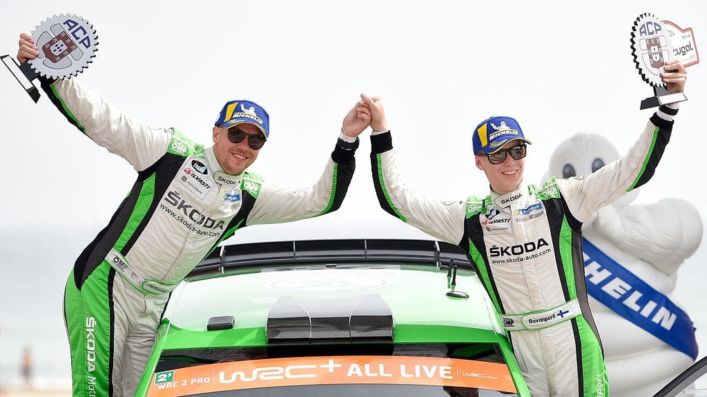Jonne Halttunen ja Kalle Rovanperä ovat WRC2-luokan mestareita. Pian myös tuplamestareita.