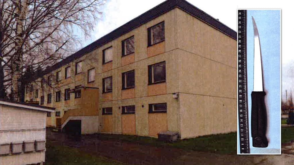 Uhrin kaula viillettiin auki fileerausveitsellä. Teossa käytettiin myös toista veistä ja saksia.