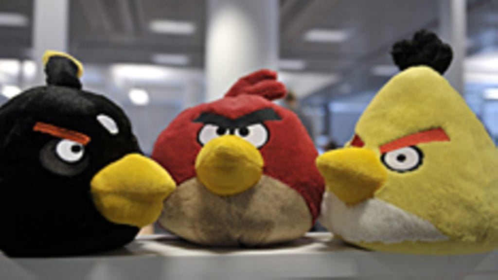 Videopeliyritys Rovion Angry Birds-hahmoja yrityksen toimitiloissa Espoossa.