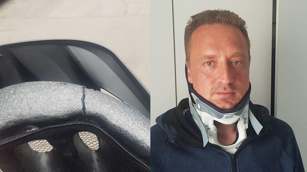 Sami Heikkisen kypärä halkesi sisäpuolelta, kun hän jäi auton alle suojatiellä.