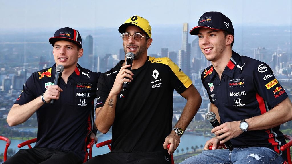 Max Verstappen, Daniel Ricciardo ja Pierre Gasly