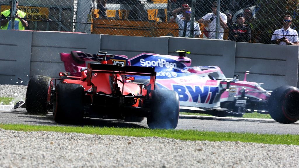 Sebastian Vettel pukkasi Lance Strollin ulos radalta Italian F1-kisan alkuvaiheessa.
