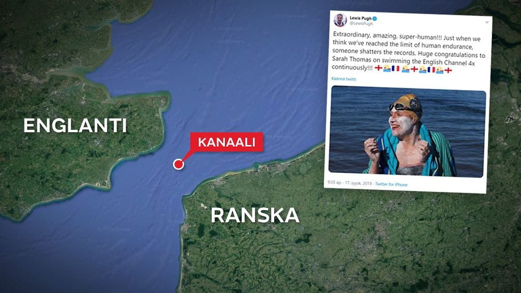 Syöpätaistelusta selvinnyt amerikkalainen Sarah Thomas, 37, on uinut ensimmäisenä ihmisenä Englannin kanaalin läpi neljä kertaa peräkkäin, kertoo BBC.