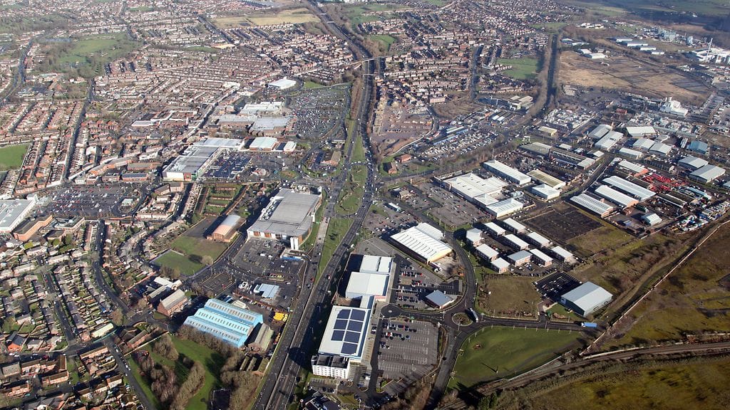 Ilmakuva Widnesin kaupungista.