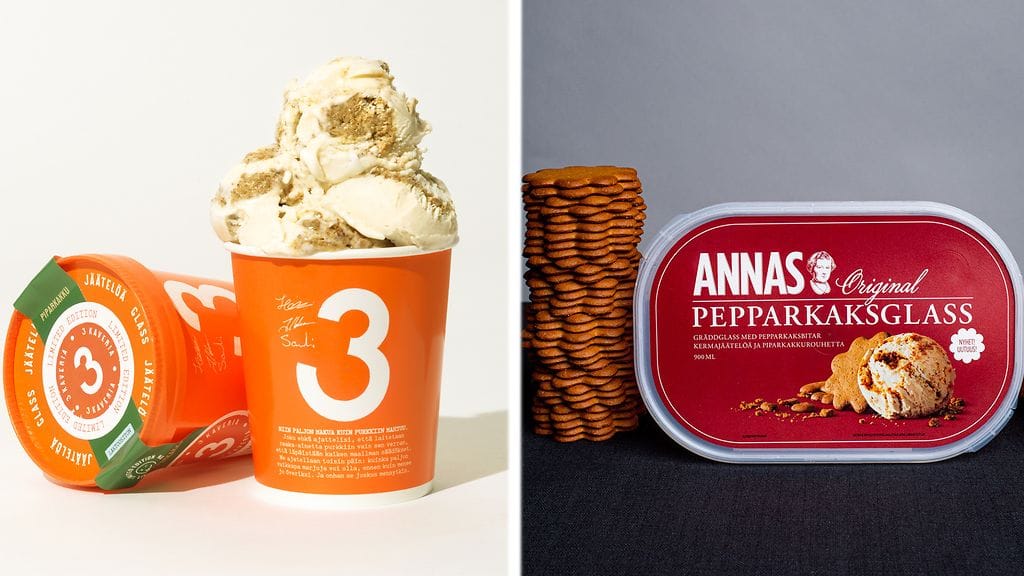 Suomalaisen 3 Kaverin ja ruotsalaisen Annasin piparijäätelöä.