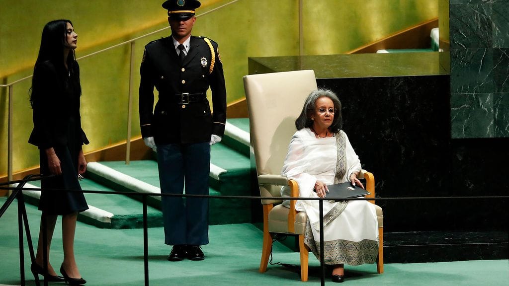 Etiopian presidentti (oik.) Sahle-Work Zewden YK:n yleiskokouksessa New Yorkissa 26.9.