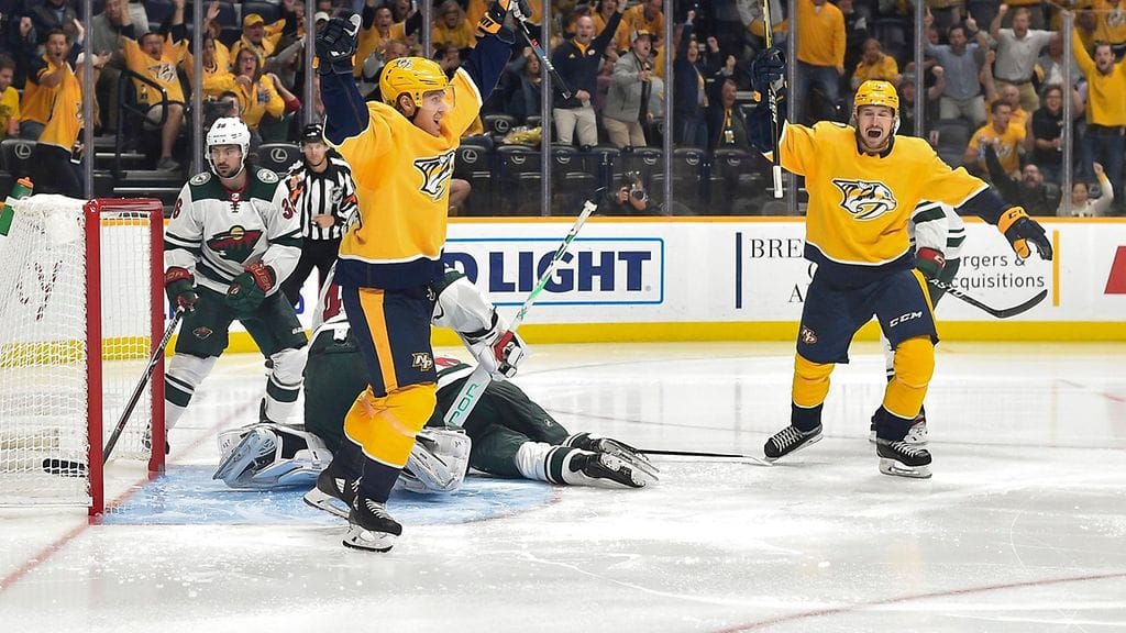 Mikael Granlund ohjasi Nashvillen 2-2-tasoitusmaalin Minnesotan verkkoon.