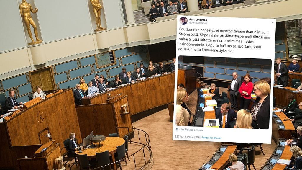 Eduskunta joutui suorittamaan eilen suljetun lippuäänestyksen äänestäessään pääministeri Antti Rinteen (sd.) hallituksen luottamuksesta ensimmäistä kertaa.