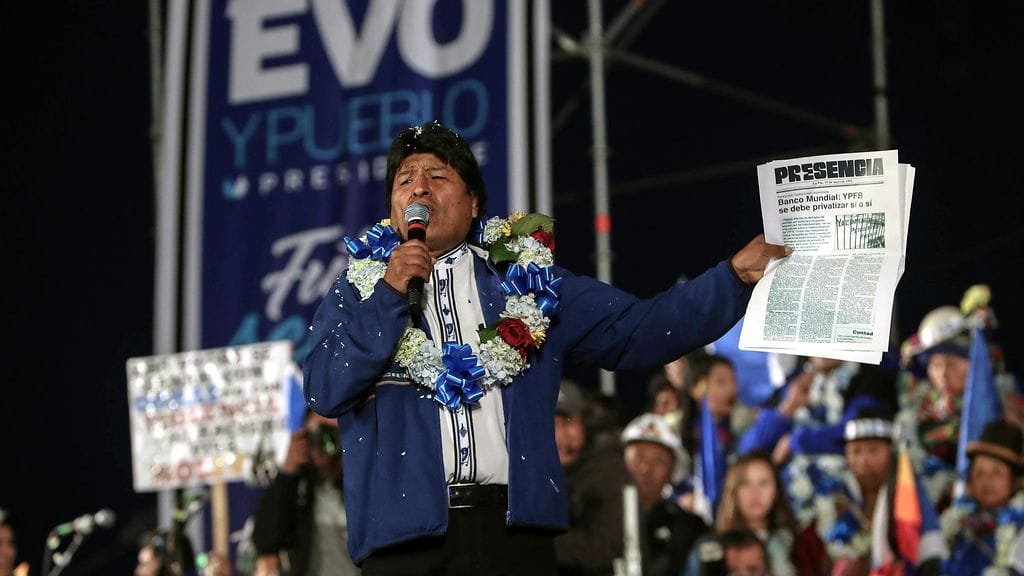 Neljännelle kaudelle pyrkivä istuva presidentti Evo Morales kuvattuna 16. lokakuuta 2019.