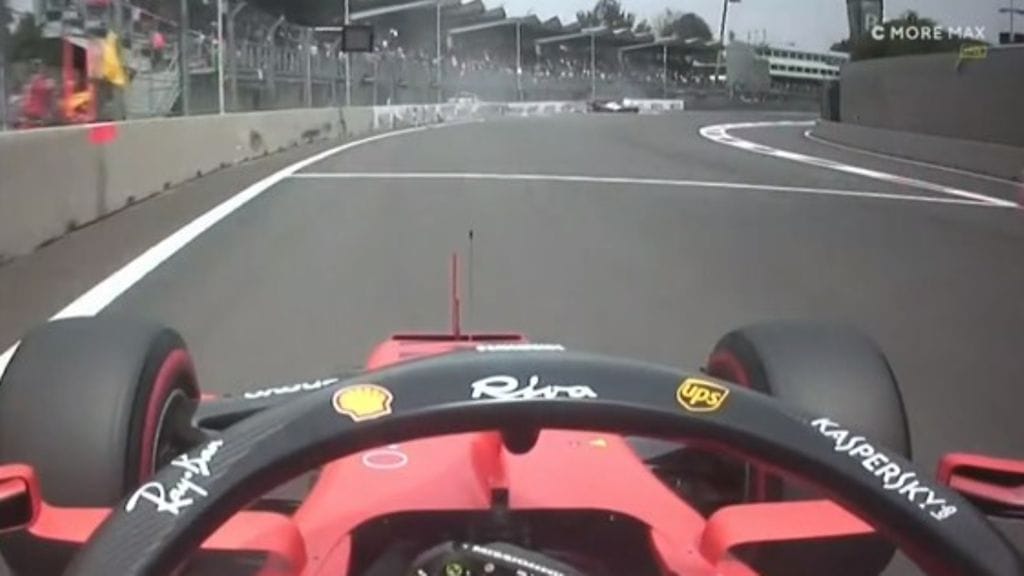 Sebastian Vettelin on-board-kuvassa näkyivät tuplakeltaiset liput Max Verstappenin vasta lähestyessä viimeistä mutkaa.