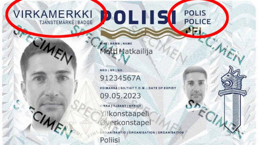 Poliisi virkamerkki näyte