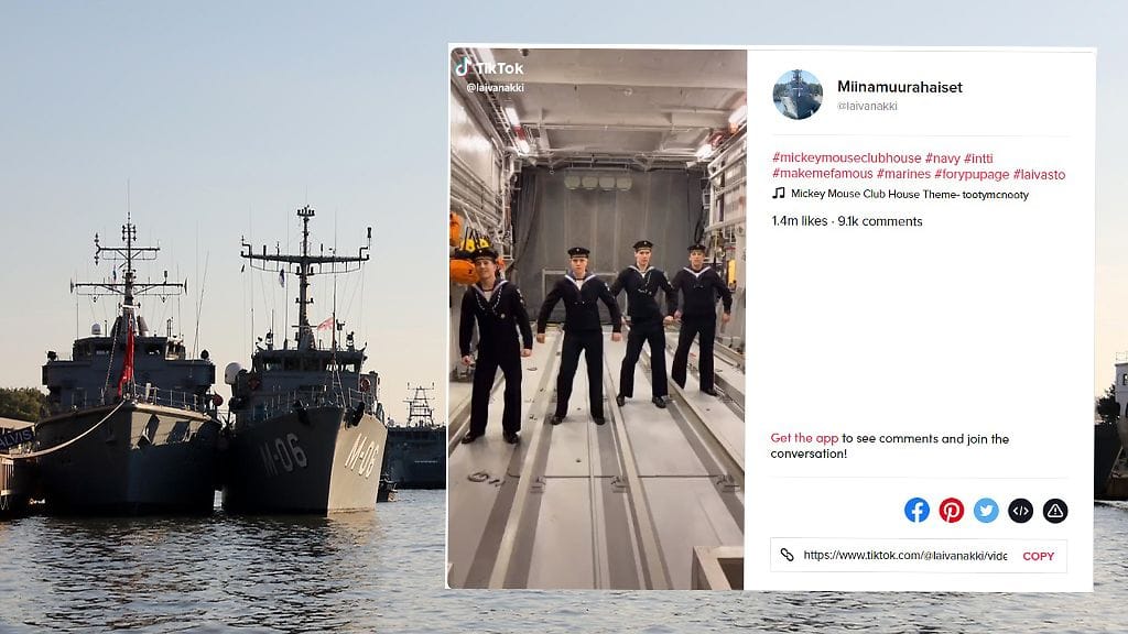 Merivoimat on puhuttanut varusmiehiä, jotka julkaisivat viraaliksi kohonneen tanssivideon. Kuvituskuvassa kuvankaappaus TikTok-palvelusta.
