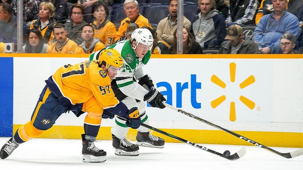 Roope Hintz (takana) iski Dallas Starsin voittomaalin.