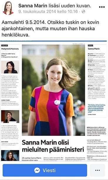 Sanna Marin pääministeripostaus