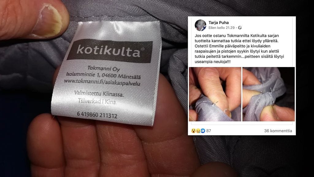 Tarja Puhan arvion mukaan neulat olivat sellaisissa paikoissa, että ne ovat päätyneet sinne todennäköisesti jo tehtaalla.
