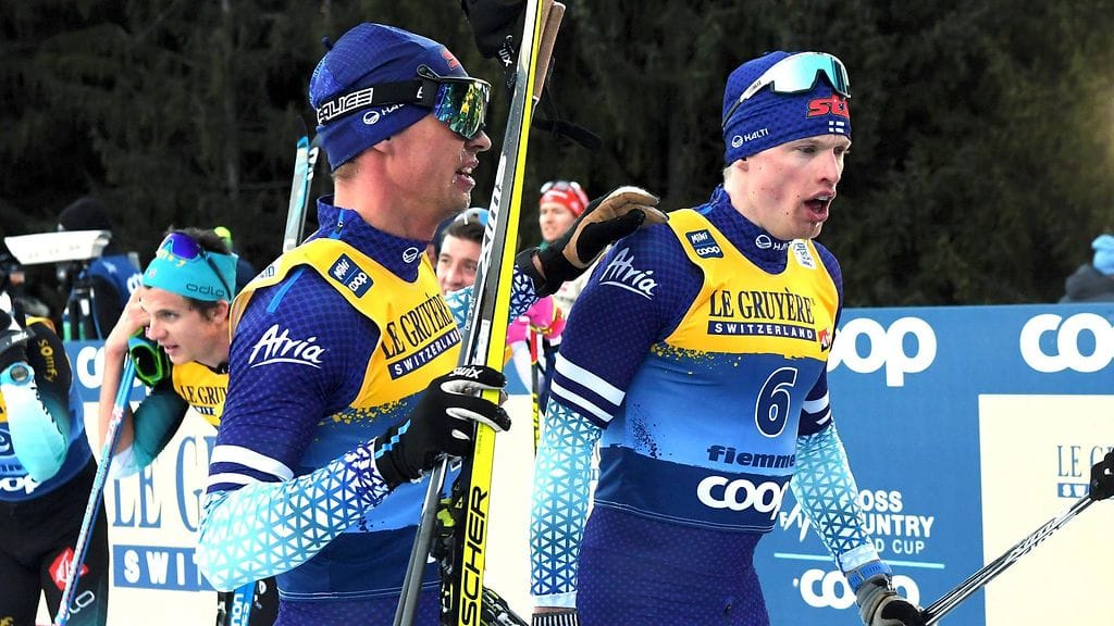 Perttu Hyvärinen ja Iivo Niskanen Tour de Skin maalialueella.