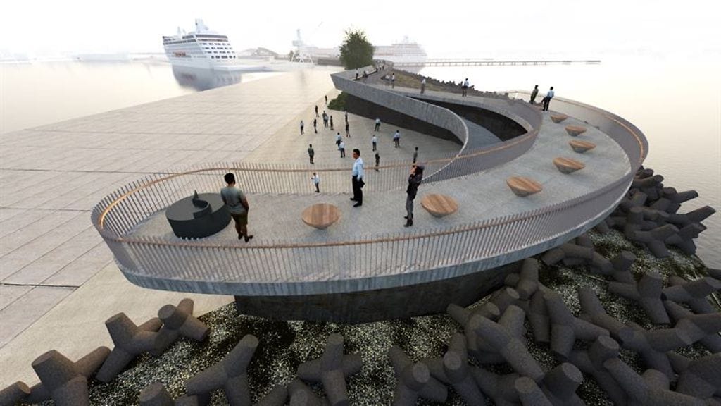 Havainnekuva Tallinnan satamaan nousevasta uudesta terminaalista.