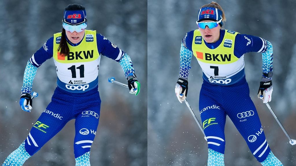 Krista Pärmäkoski (vasemmalla) ja Katri Lylynperä (oikealla) jäivät välierävaiheeseen Saksan Dresdenin parisprinttikisassa.