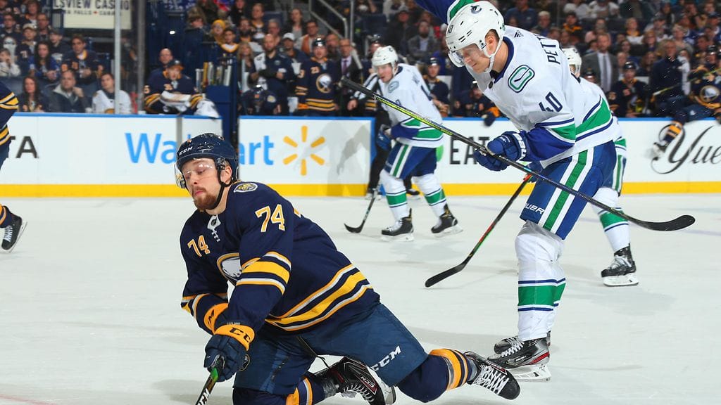 Elias Pettersson tuomitsi itsensä jäähylle ottelussa Buffaloa vastaan.