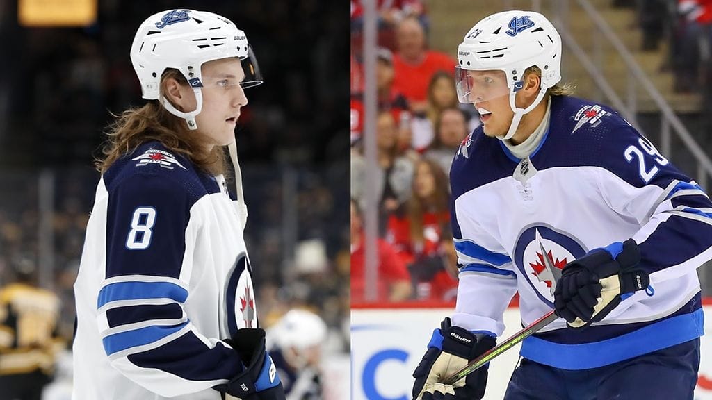 Sami Niku (vasemmalla) nappasi kauden ensimmäisen NHL-tehopisteensä. Patrik Laine (oikealla) jatkoi syöttökarkeloita.