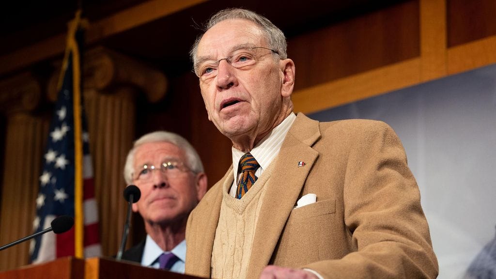Senaattori Chuck Grassley piti puheen pressitilaisuudessa Pohjois-Amerikan kauppasopimuksesta 9. tammikuuta.