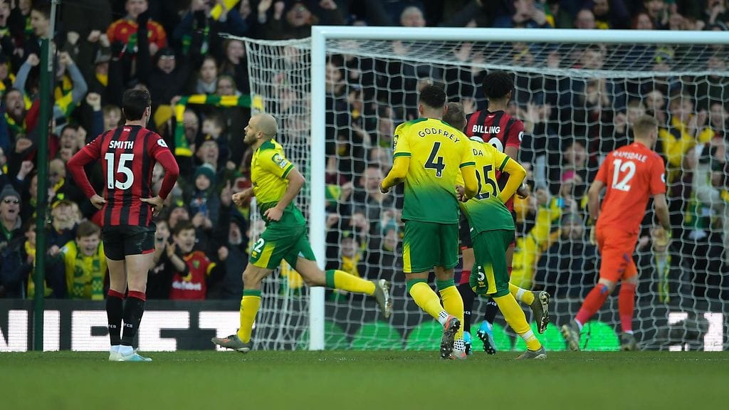 Teemu Pukki heilutti maaliverkkoja Norwichille lauantain ottelussa Bournemouthia vastaan.