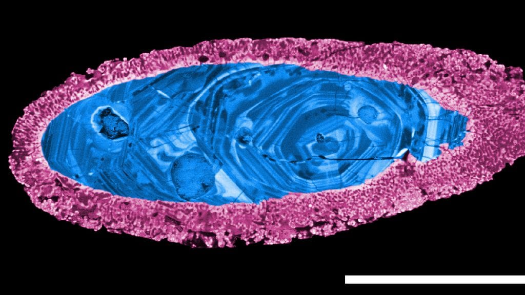 Yarrabubban kraatterista löytyneestä sirkonikiteessä näkyy merkkejä meteoriitin aiheuttamasta kuumuudesta.