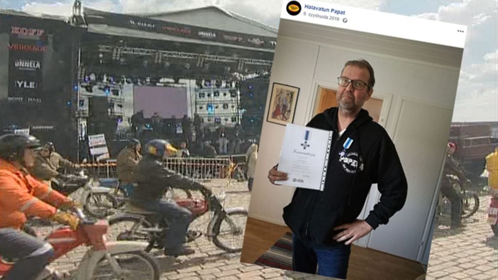 Halavatun pappojen laulaja Petri "Pete" Kauppinen on kuollut. Taustalla Halavatun Papat Kauppatorilla, edessä kuvakaappaus ryhmän Facebook-sivuilta.