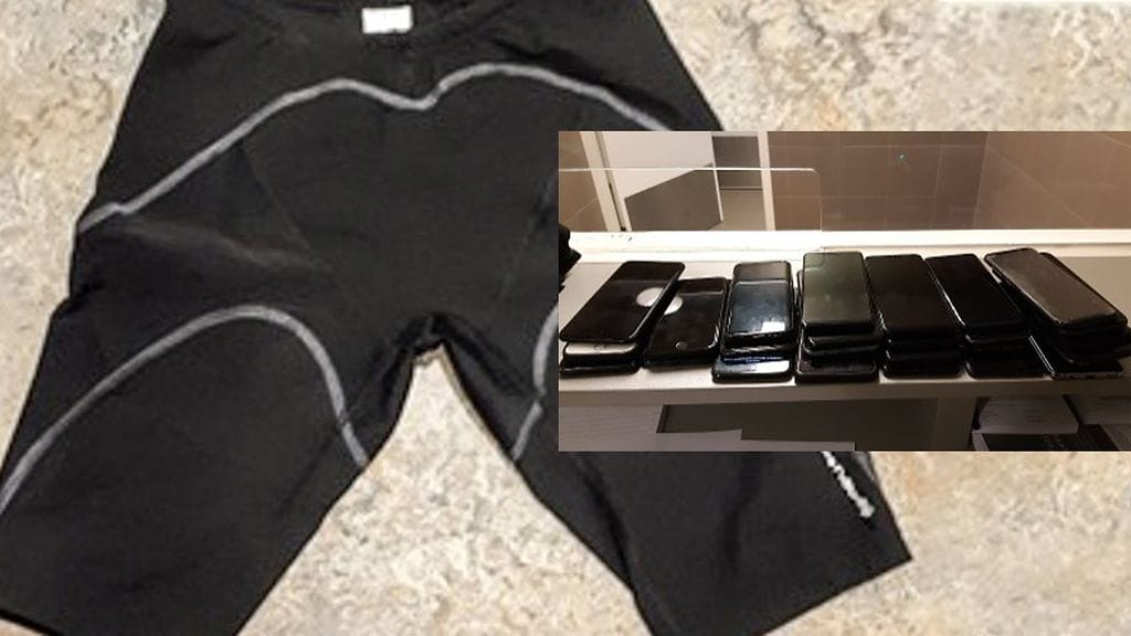 Hollannin poliisi julkaisi kuvat varastetuista matkapuhelimista sekä pyöräilyshortseista, joihin mies oli varastamansa tavarat sullonut.